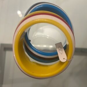 Colorful Resin Bangle Set - Yellow, Blue, White, Pink, Brown